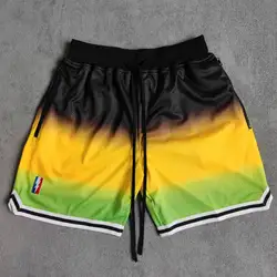 TRILLEST Black Yellow Green Printed Basketball Shorts with Zipper Pockets Street Style Sports Training Pants