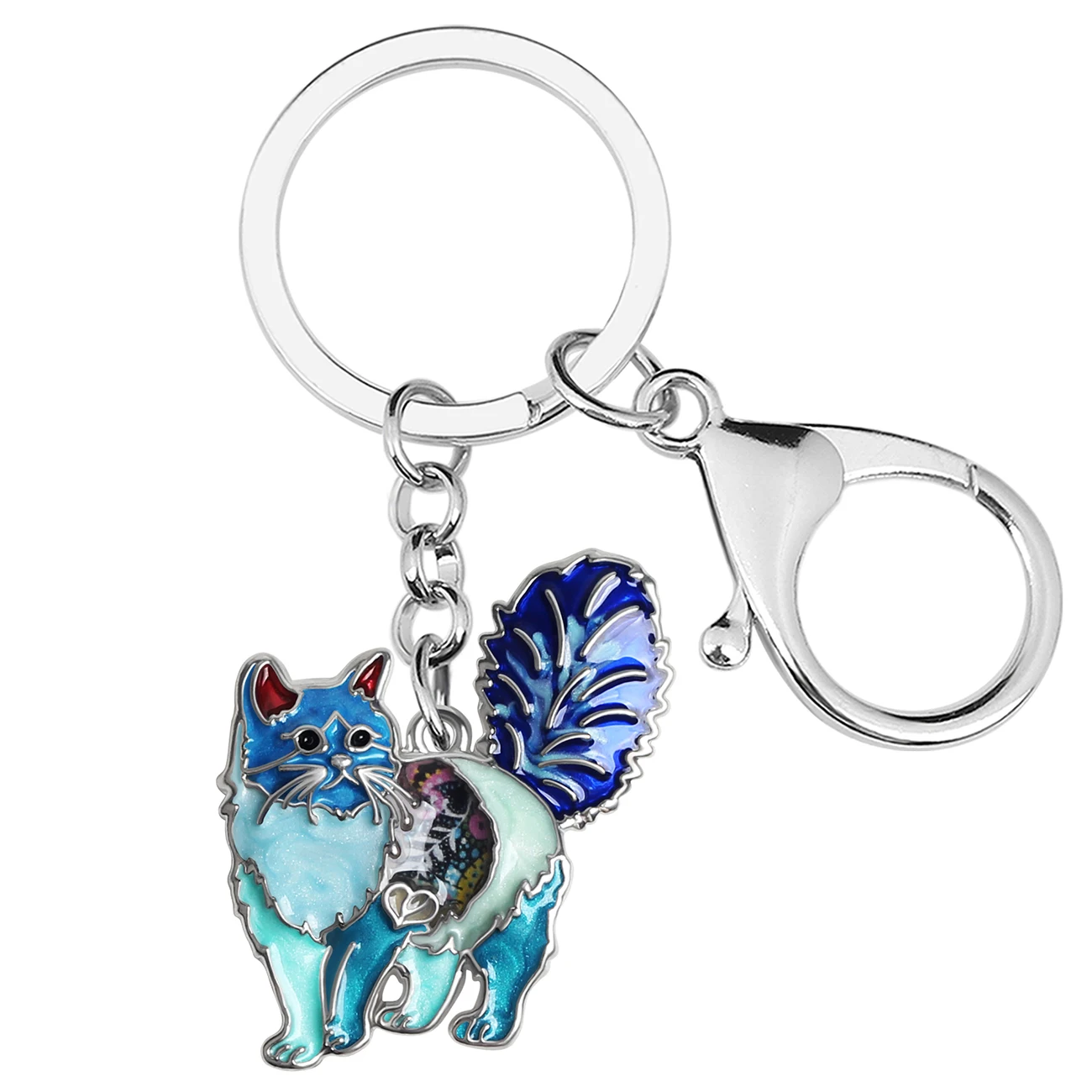 BONSNY Enamel Alloy Floral Sweet Elegant Furry Cat Kitten Keychains Trendy Key Chain Ring Jewelry For Women Men Teen Charm Gifts