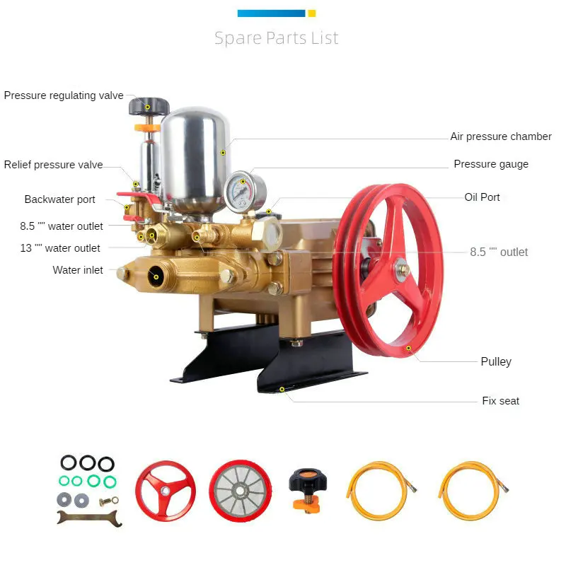 Agricultural high-pressure pulley triplex plunger pump sprayer pressure pump large flow directly connected to the pump head