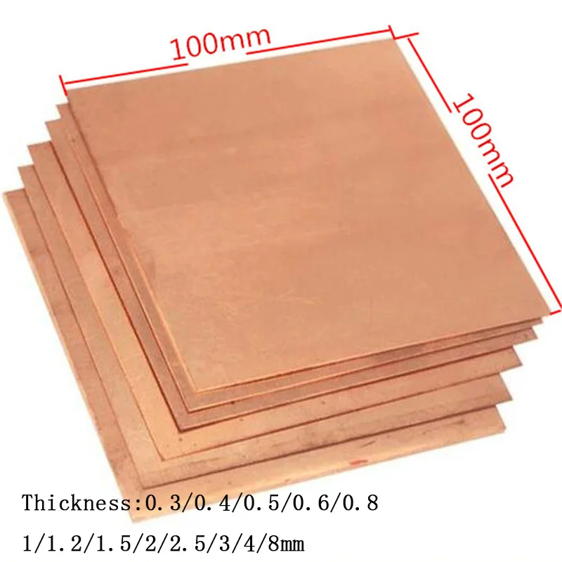 1PCS 100x100 thick 0.3-8mm 99.9% purity copper metal sheet plate Nice Mechanical Behavior and Thermal Stability