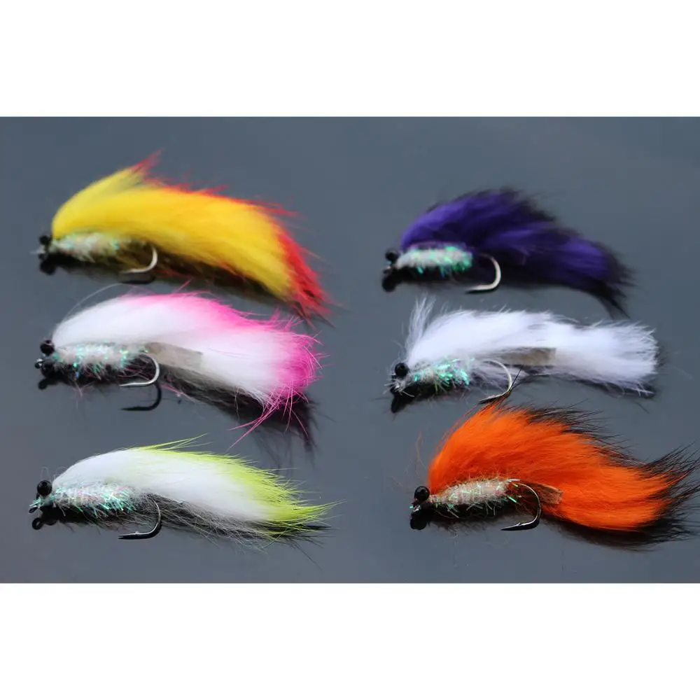 

Tigofly 6 pcs/lot 6 colors assorted Zonker Streamers Trout Fly Fishing Flies Lures Fly Set-Size #2