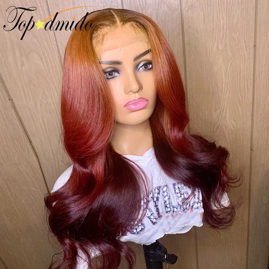 Topodmido Ombre Orange Red Color 13x4 Lace Front Wig Remy Hair Glueless Lace Wig for Women 13x6 Brazilian Straight Hair Lace Wig