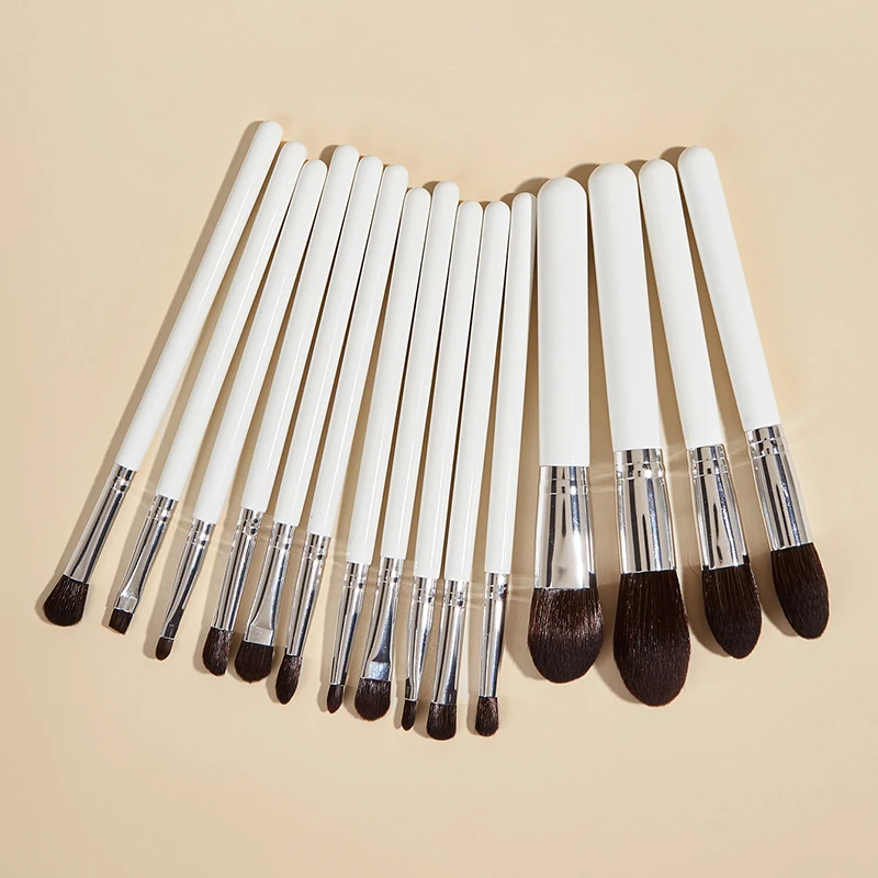 Saiantth 15pcs professional makeup brushes set white silver wooden aluminum handle eye shadow powder blush eyebrow beauty tools