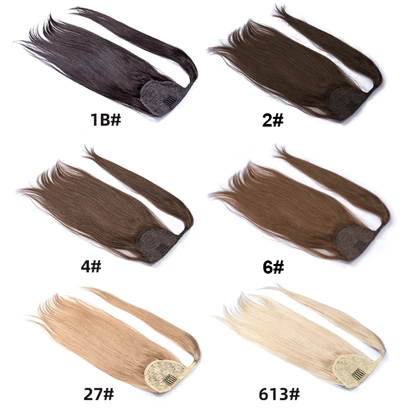 Cabelo humano remy em linha reta rabo de cavalo europeu penteados 100% natural em linha reta para extensões