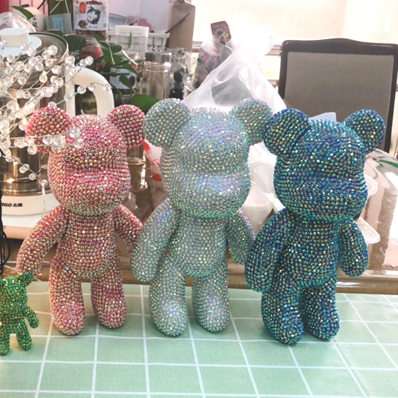 Big 23cm Popobe Gloomy Bear All Rhinestones Sparkling Animal Figures Handmade Bomgom Bears Doll Anime Decor Kawaii Miniatures