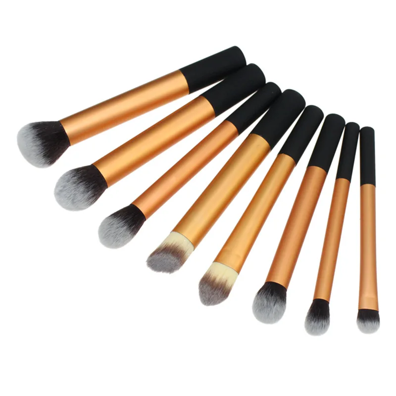 

SAIANTTH 8pcs gold aluminum tube makeup brushes set highlight foundation brush portable beauty make up tools full cosmetic