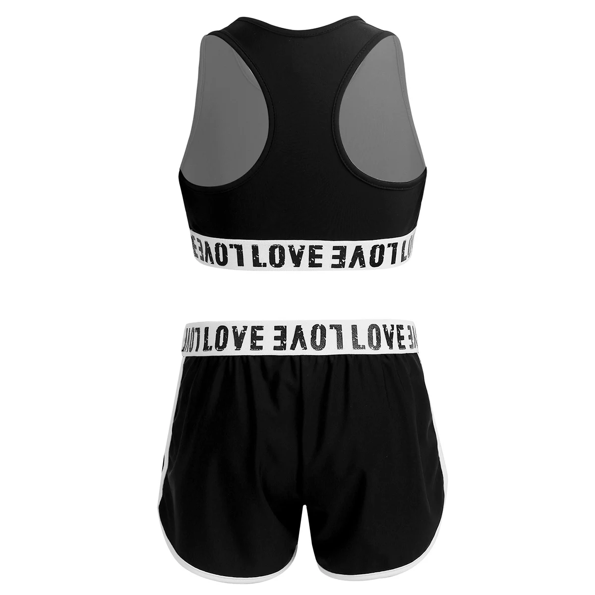 Girls Jazz Dance Rave Outfit Ballet Dance Gymnastics Workout Athletic Letter Printed Sleeveless Racer Back Tank Top Shorts Set