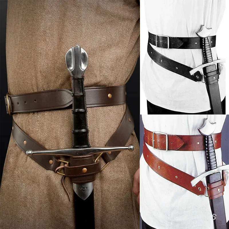 Medieval Renaissance Sword Holder Adjustable PU Leather Waist Belt Waist Sheath Men Larp Knight Weapon Cosplay Belt Holster