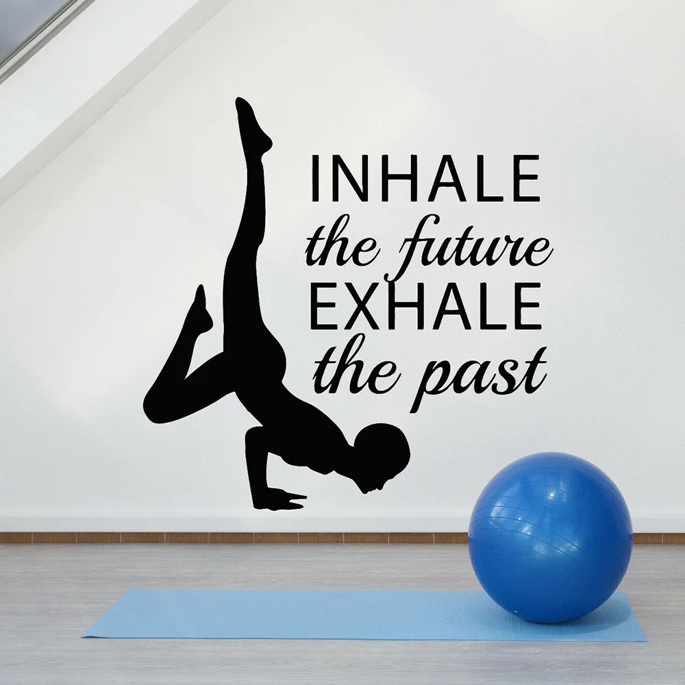 Yoga Vinyl Wall Decal Lettering Inhale Exhale Yoga Pose Buddhism Window Sticker Home Bedroom Wall Art Mural WallpAPER M277