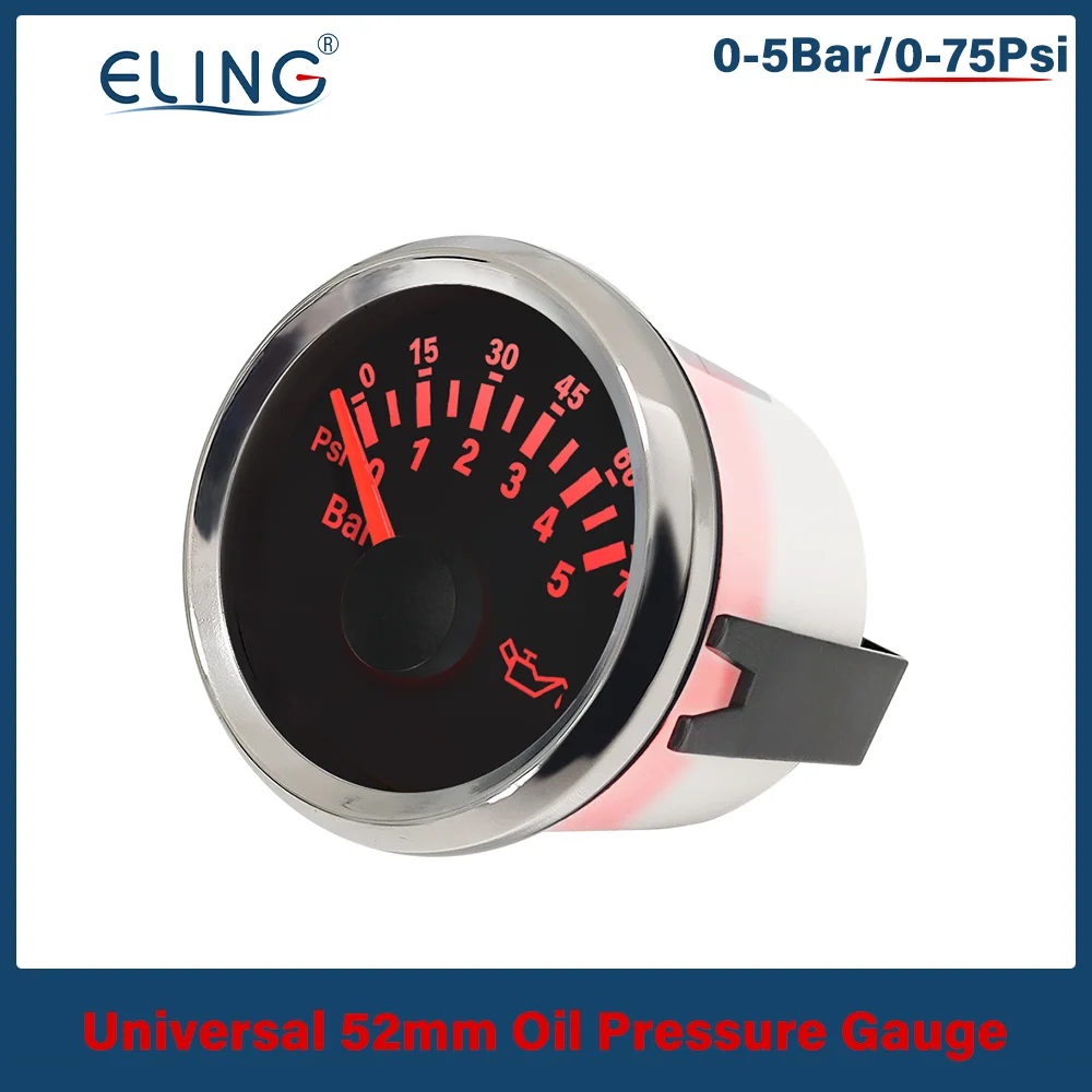 

ELING 52mm Oil Pressure Gauge Meter 0-5BAR 0-75PSI 0-10BAR 0-145PSI Fuel Pressure 12V 24V Waterproof