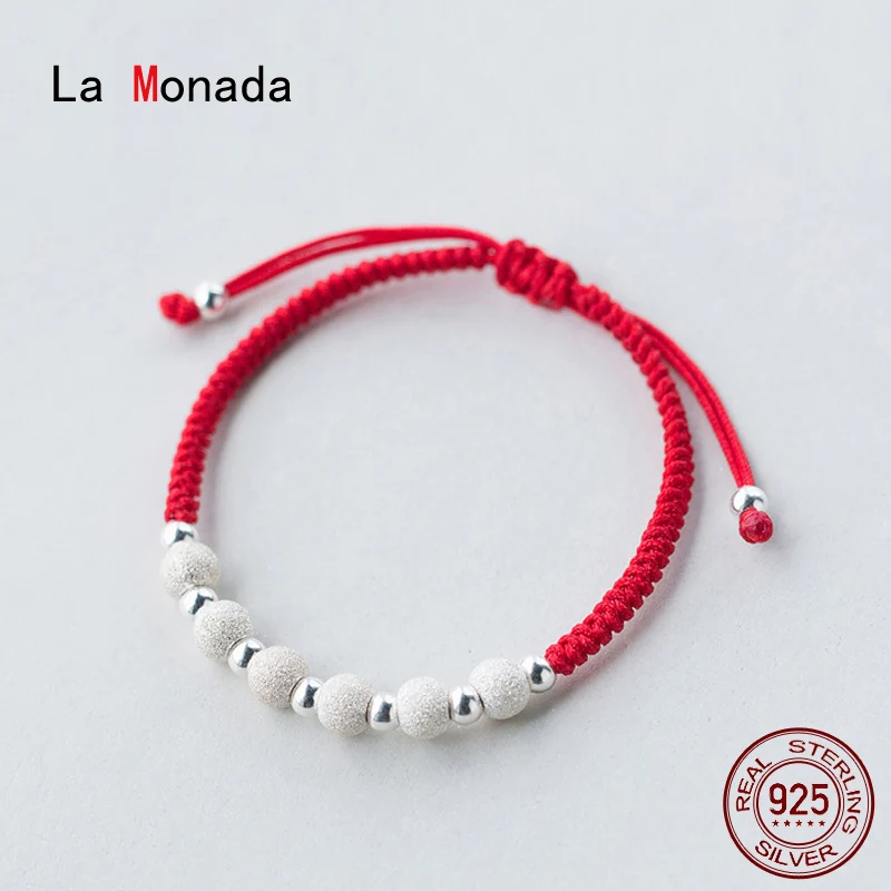 

La Monada 17-25cm Frosted Bead Red Thread For Hand 925 Sterling Silver Bracelet Rope Red Thread Bracelets For Women Silver 925