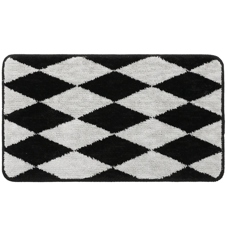 Door Mat Black Gray Check Geometric Carpet Modern Rug Absorbent Slip-resistant Pad Kitchen Floor Mats Home Decorations