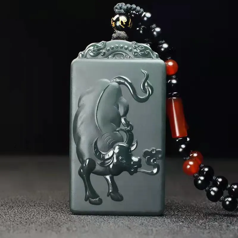 

Hand-carved On Both Sides Pendant Bullish Natural Qingyu Exquisite Jade Stone Necklace Accessories Gift Jewelry