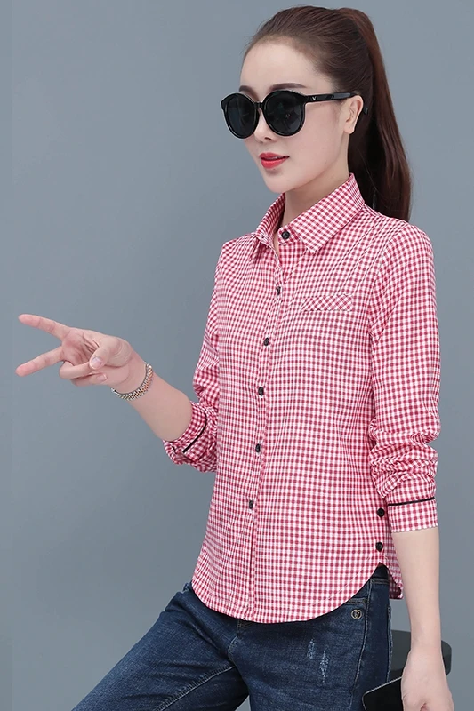 Donne Camicia A Maniche Lunghe All-abbinato Casual Plaid Gira-giù il Collare Camicette Blusa Feminina Il Mio NewIn