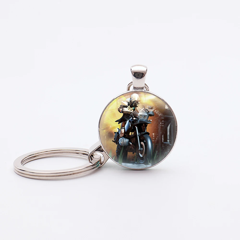 Hot Game PUBG Keychain Playerunknowns Battlegrounds Backpack Key Holder Glass Dome Cabochon Keyring Jewelry