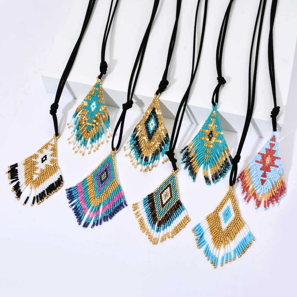ZMZY Boho Beaded Sweater Miyuki Beads Necklace Tassel Colliers Choker Gifts Women Pendant Necklace Ethnic Jewelry