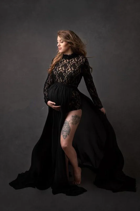 Fancy Lace Maternity Dresses For Photo Shoot Sexy Split Side Pregnancy Dress Maxi Gown Long Pregnant Women Photography Prop 2024