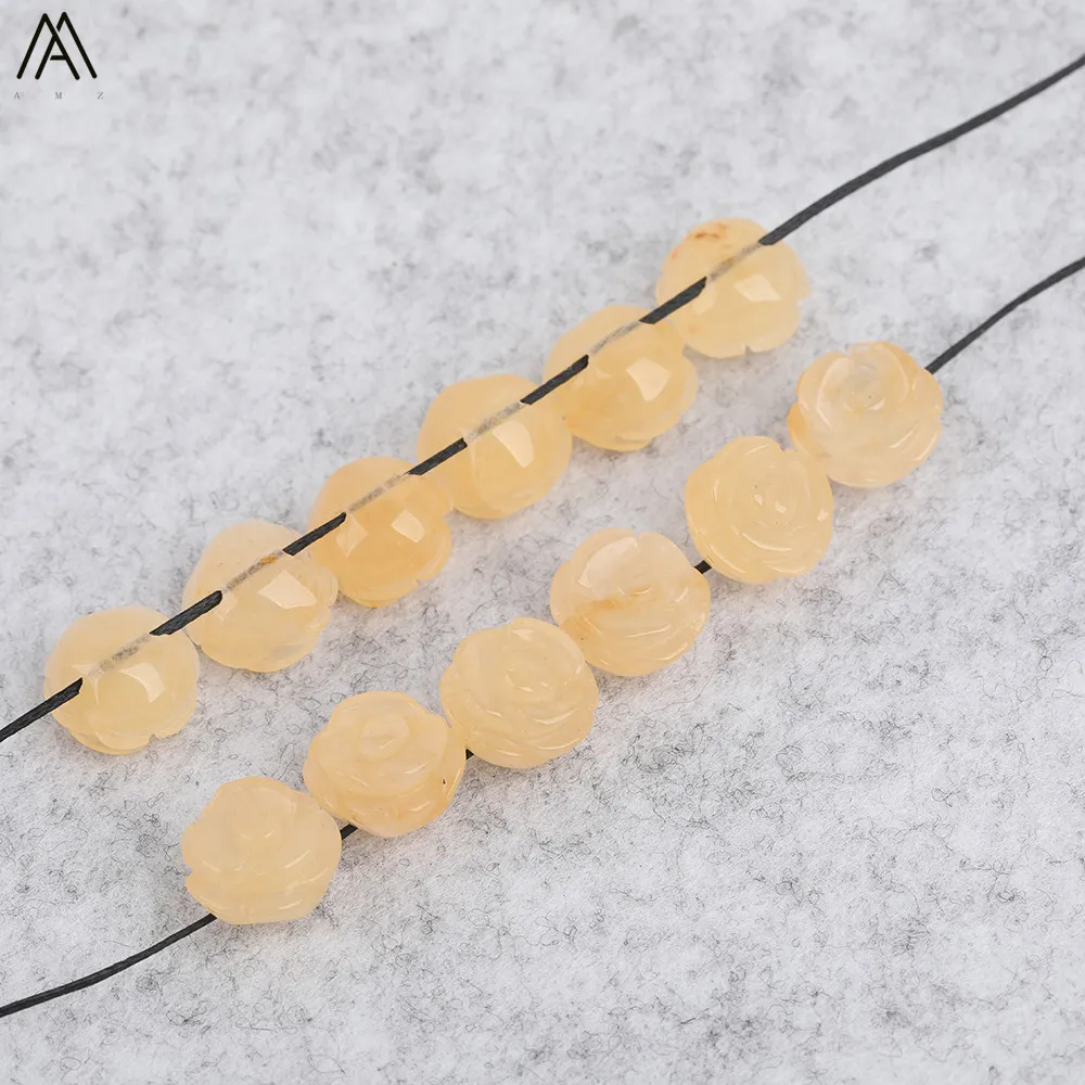 15 teile/los 10mm Natürliche Achate Lapis Fluorit Stein Quarz Kristall Geschnitzte Rose Blume Form Ohrring Perlen Für Schmuck DIY Machen – Detail 18