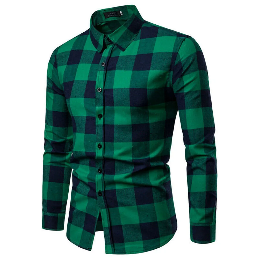 Men's Plaid Long Sleeve Shirts Business Dress Shirt Tops Slim Fit Formal Shirts