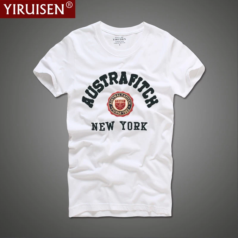 Brand Fashion 100% Cotton Mens T-Shirt YiRuiSen Embroidery Comfortable Style Tshirt Breathable Male Short Sleeve O-Neck Clothing