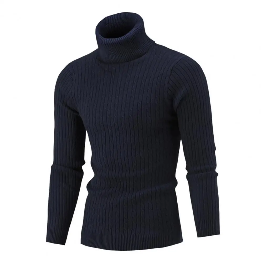 New Solid Color Long Sleeve Knitted Sweater All-matched Turtleneck Twist Men Sweater Pullover for Autumn Winter 2021 Plus Size