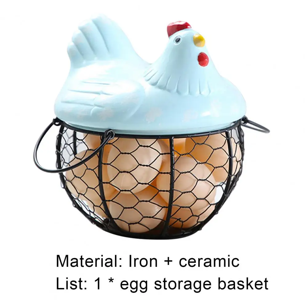 Chicken Shape Decoration Iron Anti-slip Eggs Holder Basket Organizer Storage Fruit Container Kitchen Hen Decor Basket Ceramic