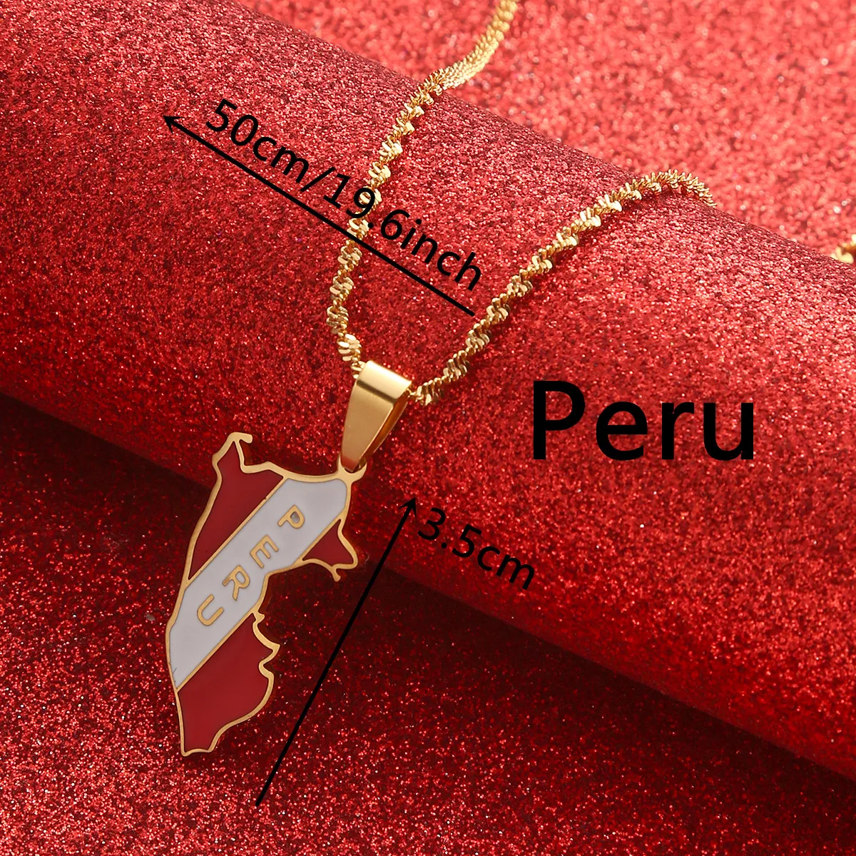 Stainless Steel Gold Color Peru Map Pendant Necklaces Enamel Peruvian Flag Patriotic Jewelry