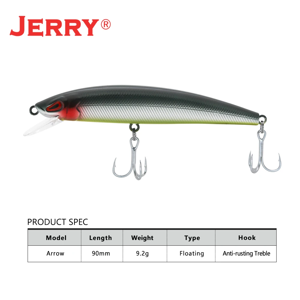 Jerry Arrow Minnow Floating Bait Saltwater 9cm 7.9g Hard Plastic Rattling Jerkbait Plug Lures Scales Curved Body Pesca Tackle