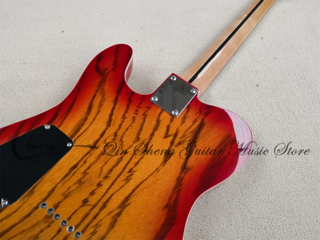 Pre-customized 6 Strings Electric Guitar,Tel guitar,cherry sunburst body,Zebra wood veneer,HH pickups,fixed bridge,chrome button