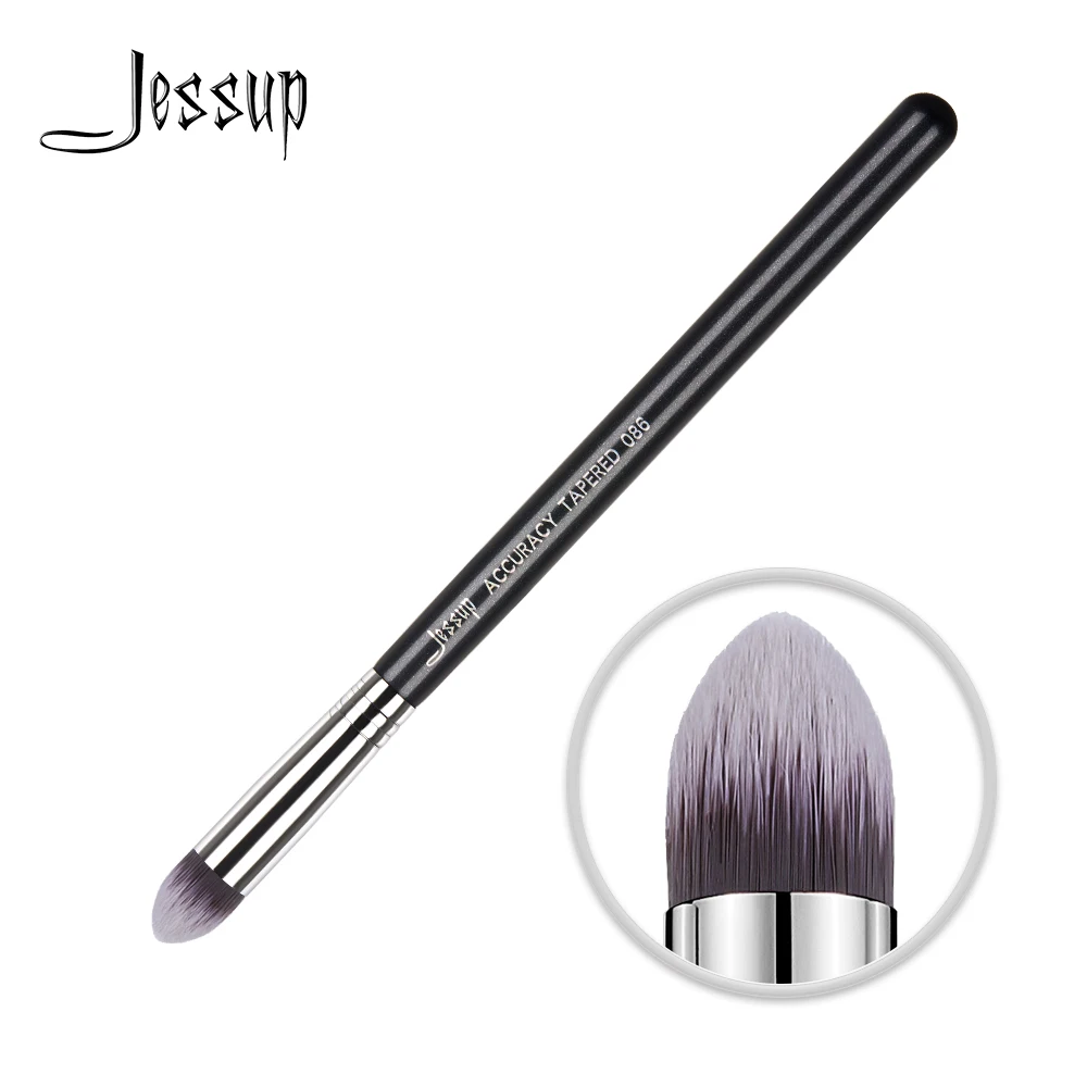 Jessup ACCURACY TAPERED Concealer Single Makeup Brush 1pc  Professional Fiber Hair Wooden Handle Black-Silver Beauty Tool 086