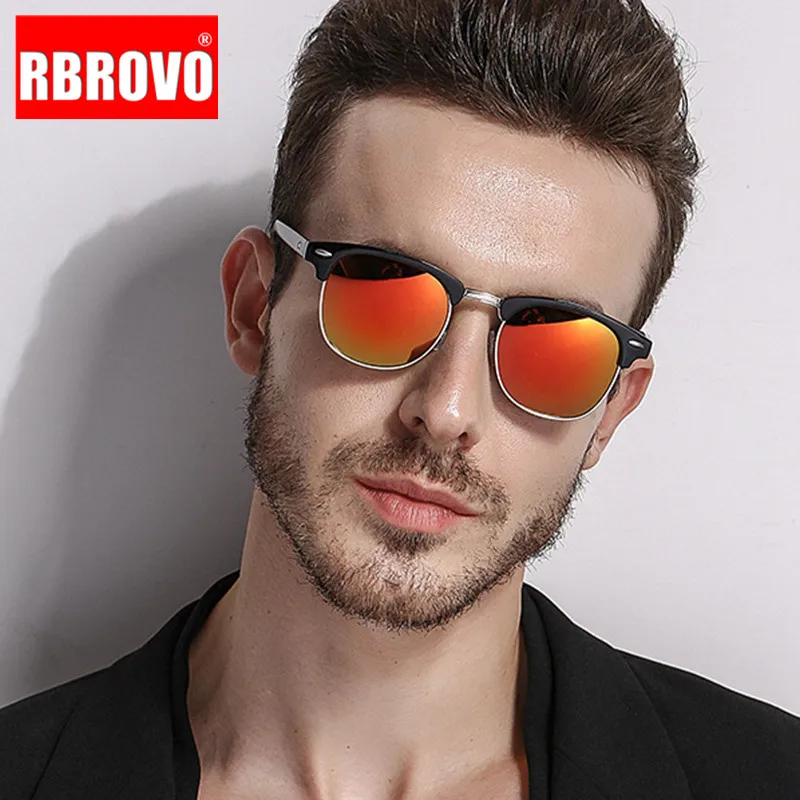 

RBROVO 2023 Fashion Polarized Semi-Rimless Sunglasses Men Brand Design Retro Eyeglasses Plastic Lunette De Soleil Femme UV400