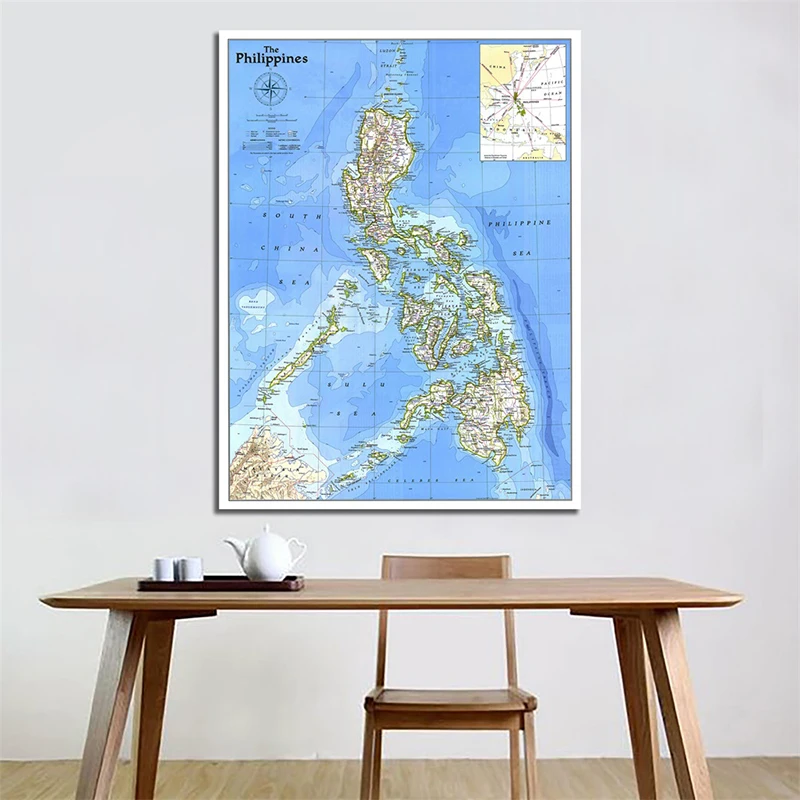 100x150cm Philippines 1986 World Map Non-woven Art Paper Painting Home Decor World Map Wall Poster Student School Office Supply