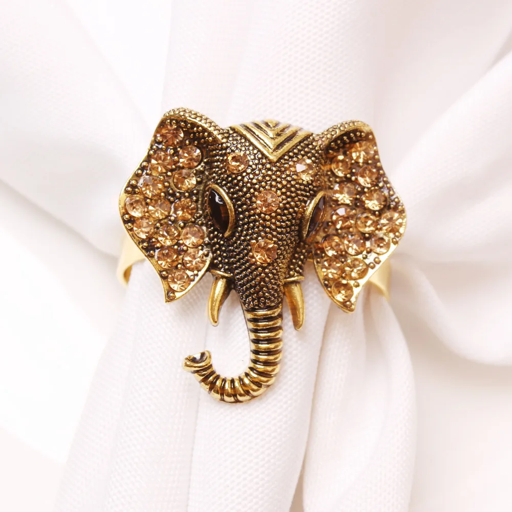 

10PCS Retro diamond-encrusted elephant tissue ring tissue ring napkin buckle napkin ring cloth ring