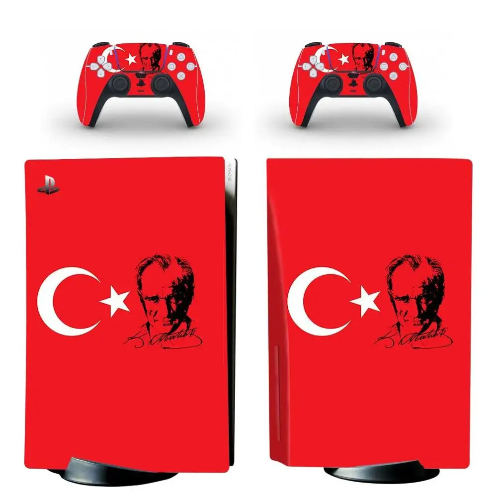 تركيا العلم PS5 القياسية القرص طبعة الجلد ملصق مائي غطاء ل بلاي ستيشن 5 وحدة التحكم وأجهزة التحكم PS5 الجلد ملصق الفينيل