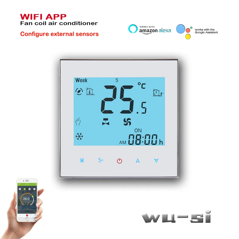 Heating or cooling thermostat with external 2.5m sensor, with voice control TUYA temperature controller
