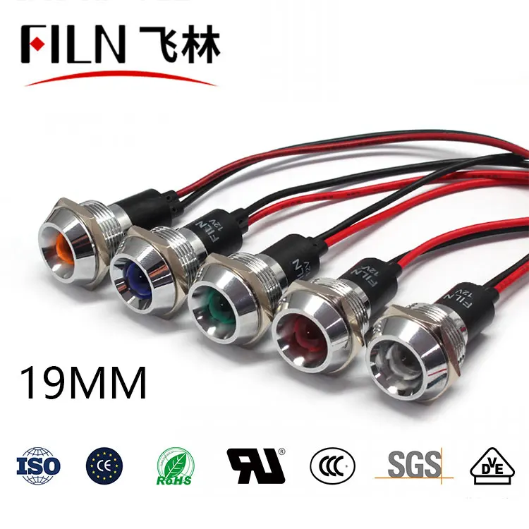 FILN YueQing metal concave head 19mm 24v 220v 110v led signal lamp red green light railway with cable