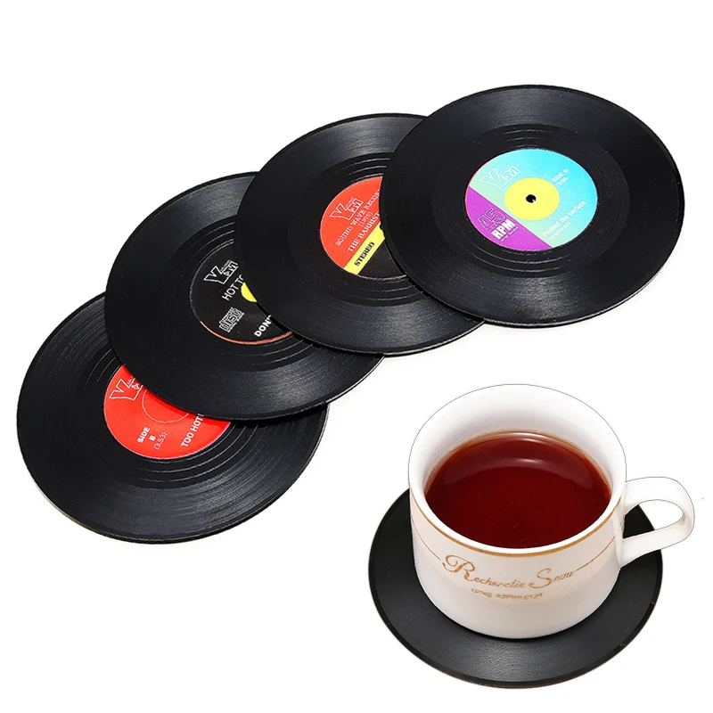 2/4/6pcs Creative Record Coaster Retro CD Insulation Pads Vinyl Place Mats Coffee Mug Cup Mats Fashion Kitchen Table Decoration