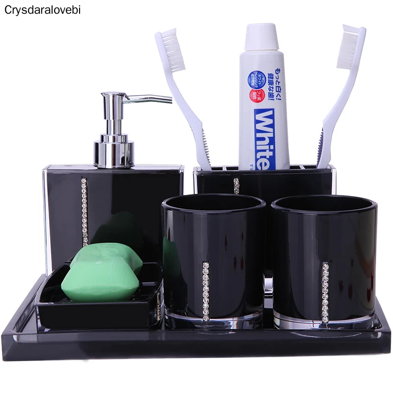 Acrylic Bath Series Bathroom Set Accessory Eco-friendly Square And Round Crystal Diamond Soap Dish Cups Lotion Bottle