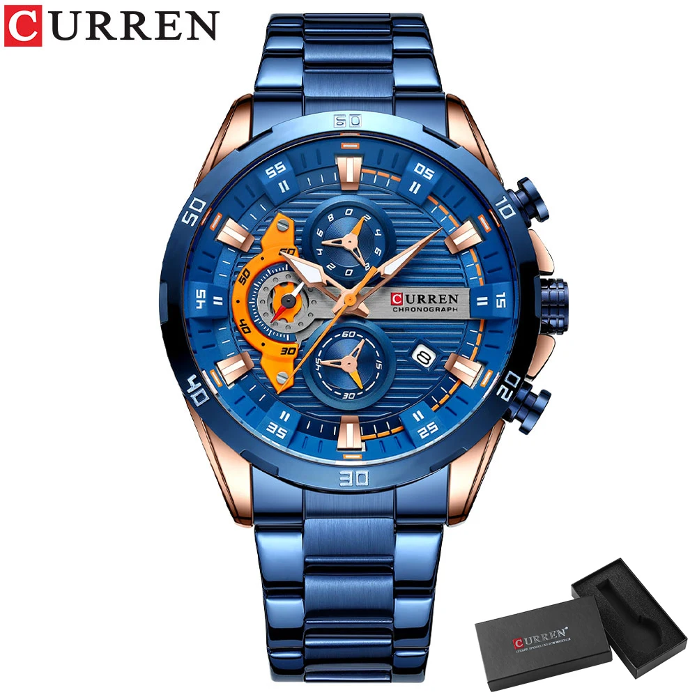 Curren Mode Sport uhren für Mann lässig Edelstahl Band Chonograph Armbanduhren leuchtende männliche Uhr 9