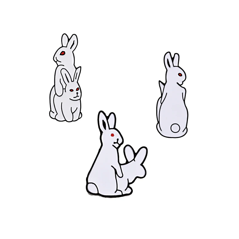 Evil White Rabbit Enamel Pin Creative Bunny Brooches Funny Animal Lapel Pins Denim Jackets Bag Cartoon Badges Cute Jewelry Gift