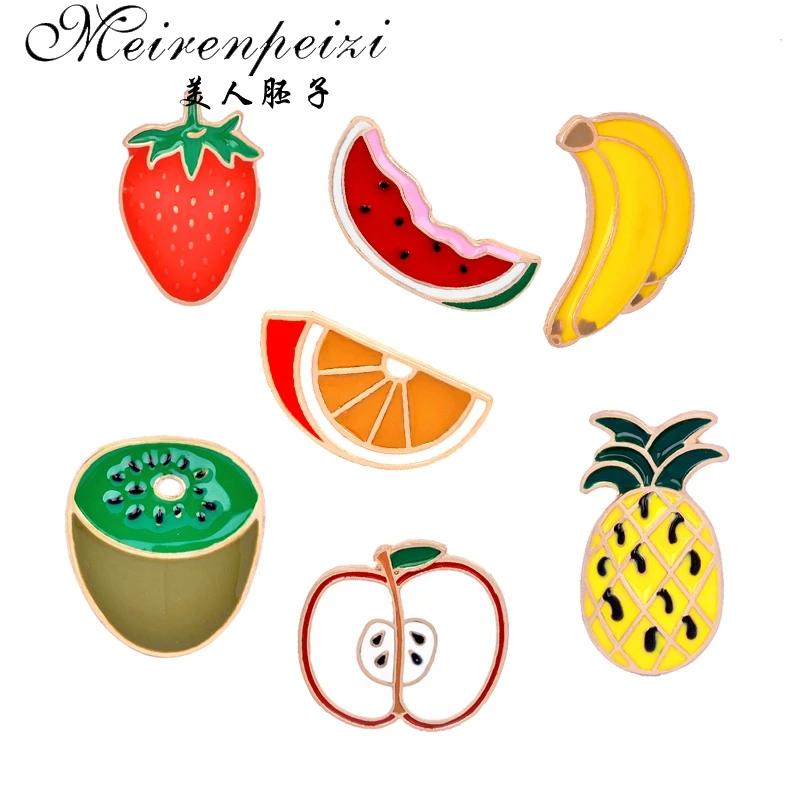 1 Mini brooch pin badges fruit kiwi Watermelon Banana Strawberry Pineapple Orange trend metal enamel pin fruit jewelry