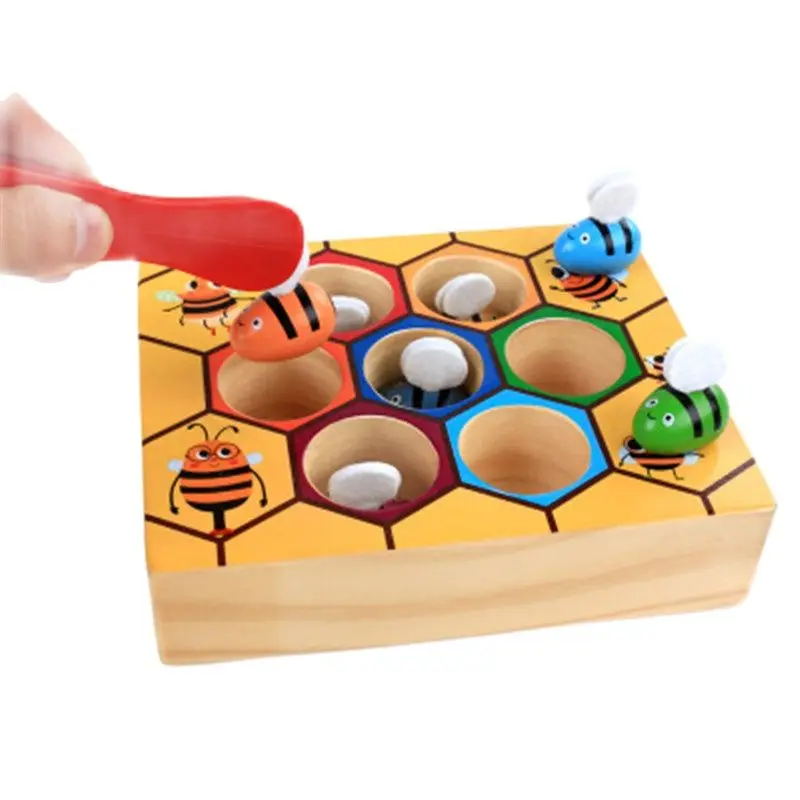 Wooden Montessori Color Cognitive Clip Bee Toy Honeycomb Game Children Learning Educational Toys For Baby Fine Motor Training