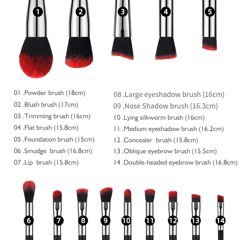 BANFI 14Pcs ผมสีแดงสีแดงไม้ Handle เครื่องสำอางแปรงอายแชโดว์ชุด PU กระเป๋า Professional แปรงสำหรับแต่งหน้าชุดเครื่องมือ