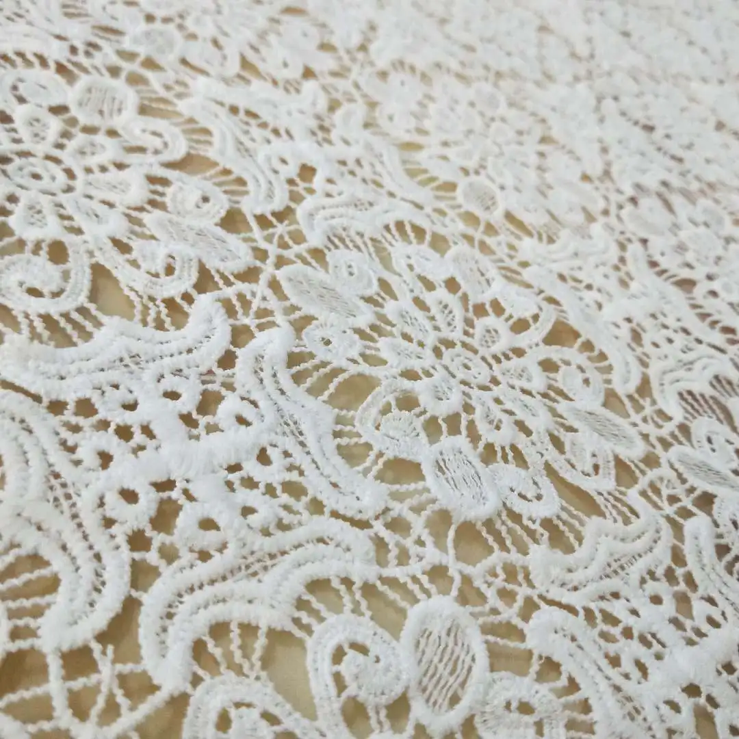 1Yard Latest 2021 White African Lace Fabric Milk Silk Embroidery French Guipure Lace Fabric Sewing Nigerian Wedding Party Dress