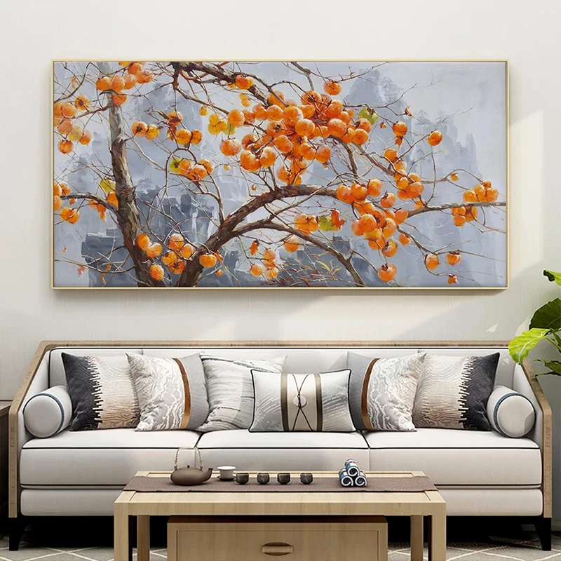 Abstract Persimmon Tree on The Mountain Canvas Paintings Posters and Prints Wall Art Pictures for Living Room Decoration Cuadros