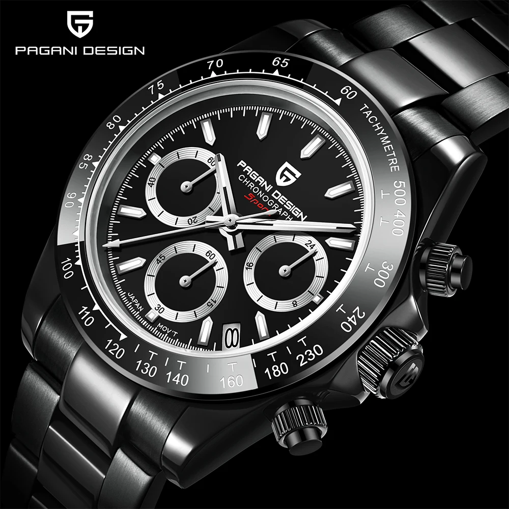 PAGANI DESIGN New Ceramic Bezel Men Quartz Wristwatches Luxurys Sapphire Glass Chronograph 100m Waterproof Stainless Watches Men