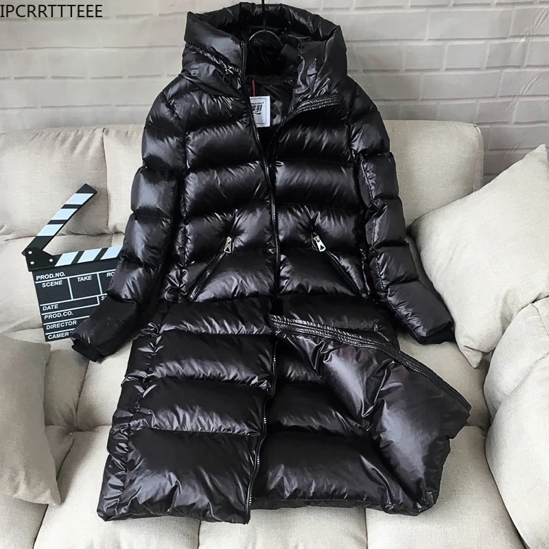 Women Slim Long Winter Coat Hooded Black Thick Warm Down Coats 90% White Duck Down Jacket Women