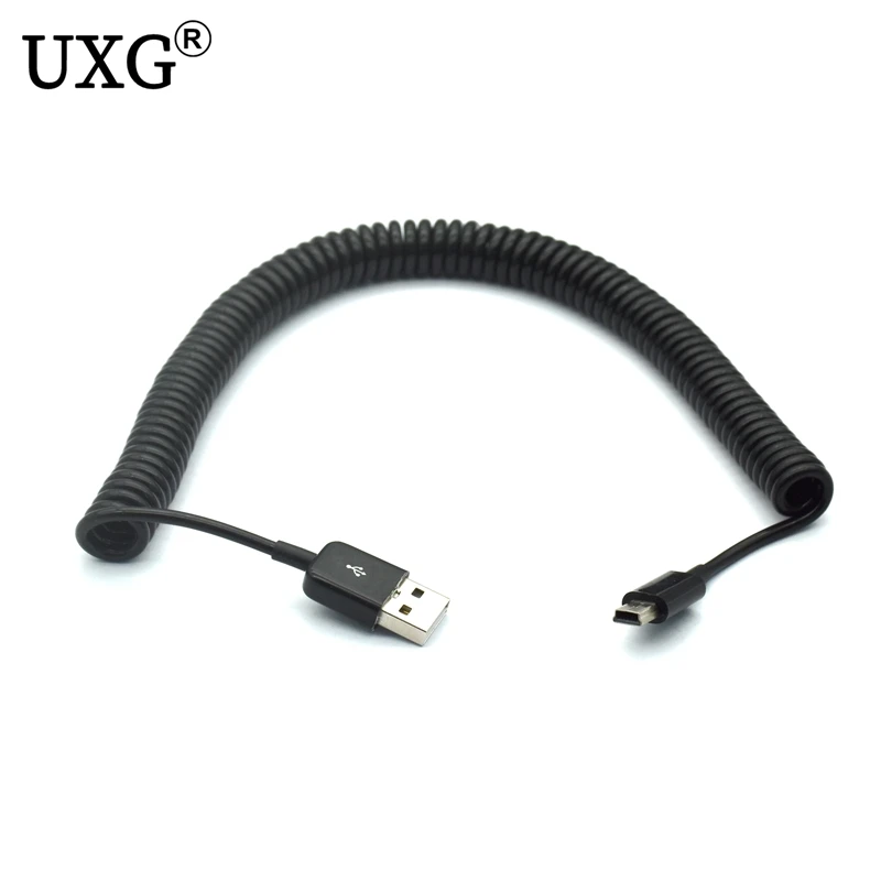 USB 2.0 to Mini USB Cables Mini USB Coiled Spiral Spring Data Charging Adapter Cable 50cm/0.5m 200cm/2m