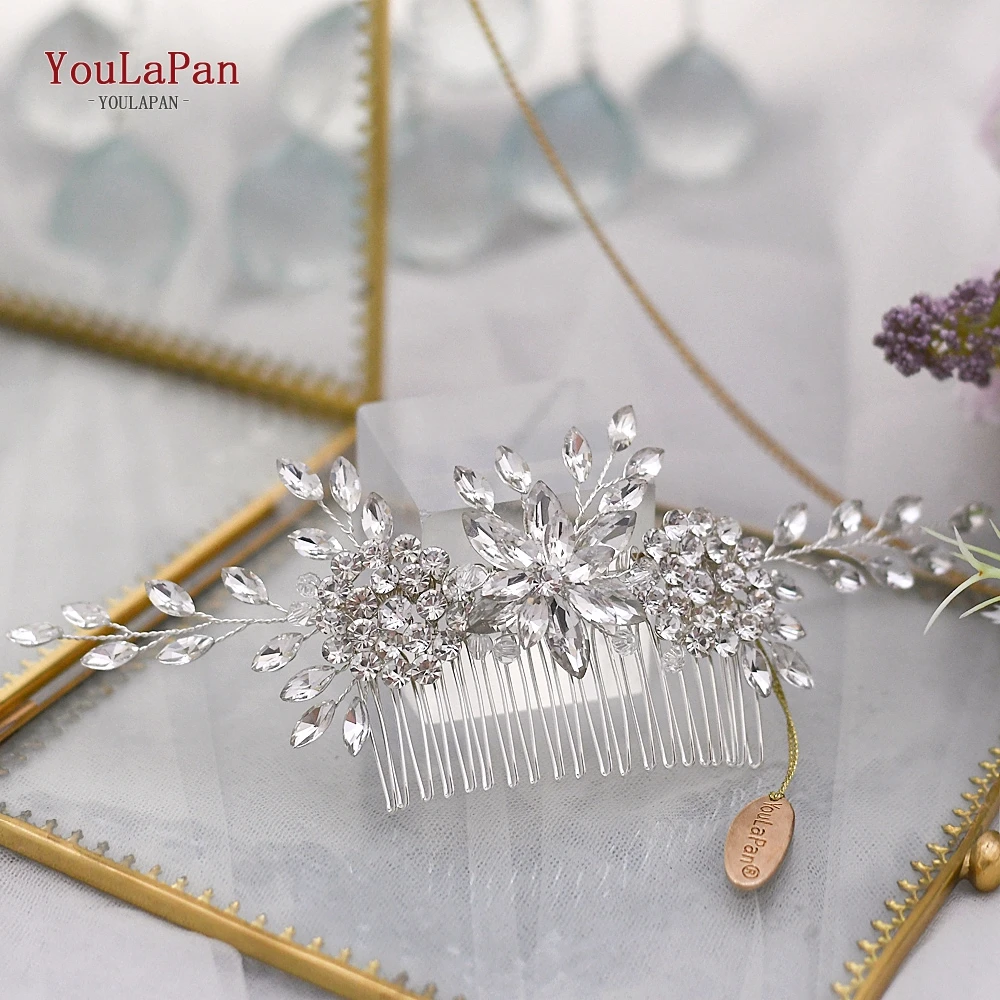 YoulaPan-Handmade Rhinestone Tiara Side Clips, Acessórios De Cabelo, Jóias De Casamento, Pente De Cabelo, HP77