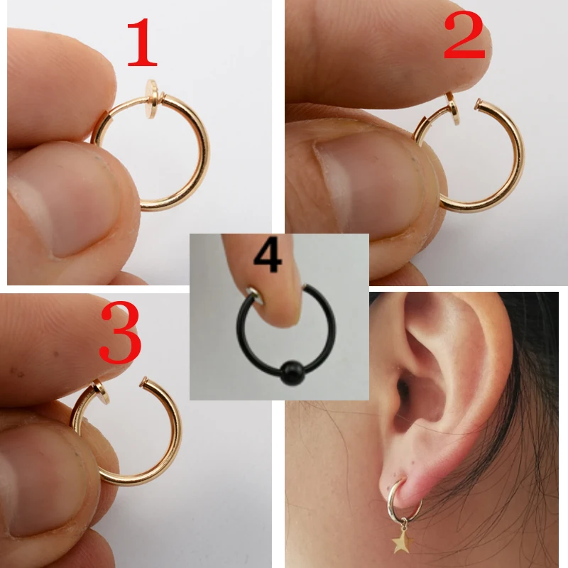 Stainless Steel Retractable Clip On Earrings Non Piercing Fake Hoop Earrings for Women Girls Without Ear Holes Clip Cuffs